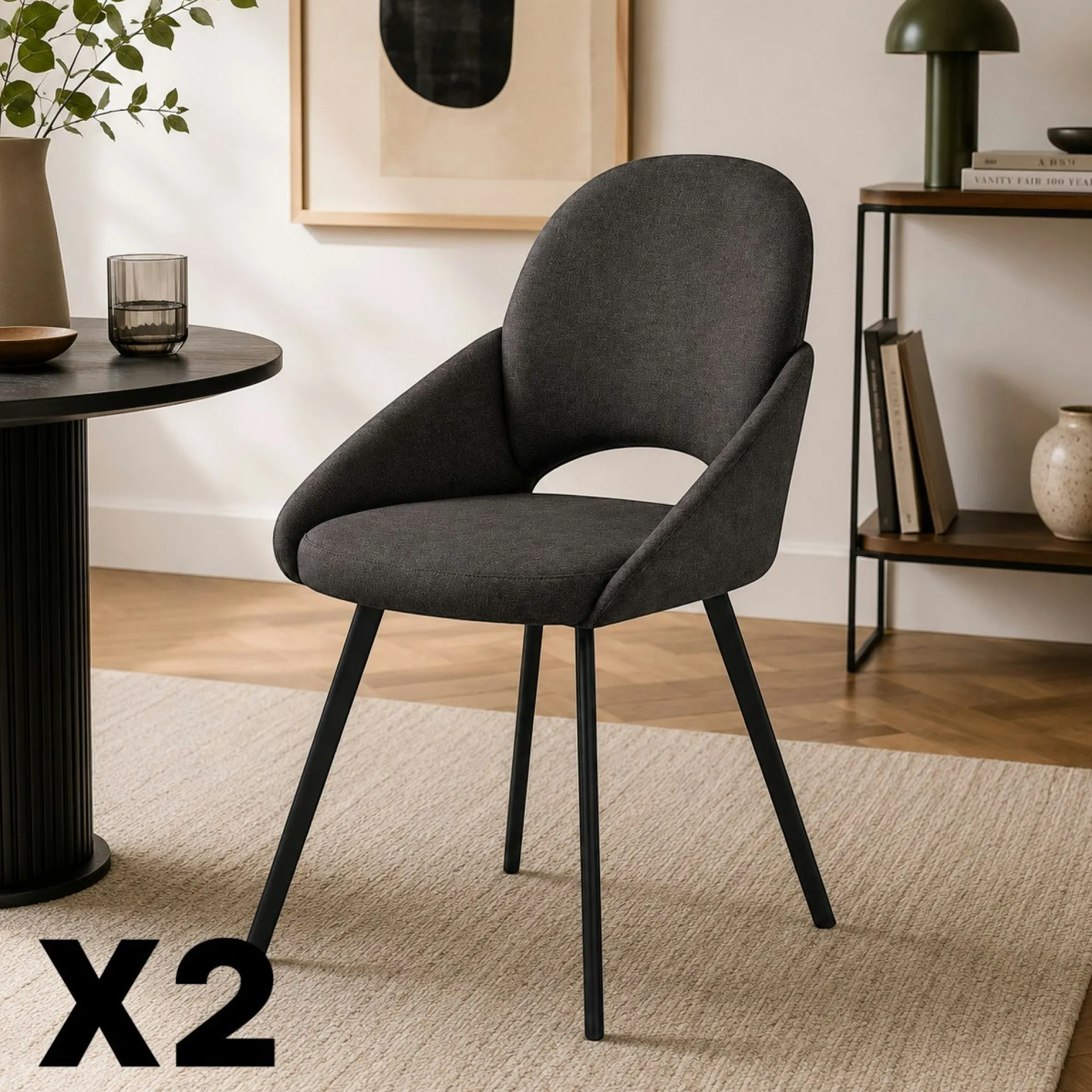 Chaise gris foncé à accoudoirs intégrés (x2) AUREN