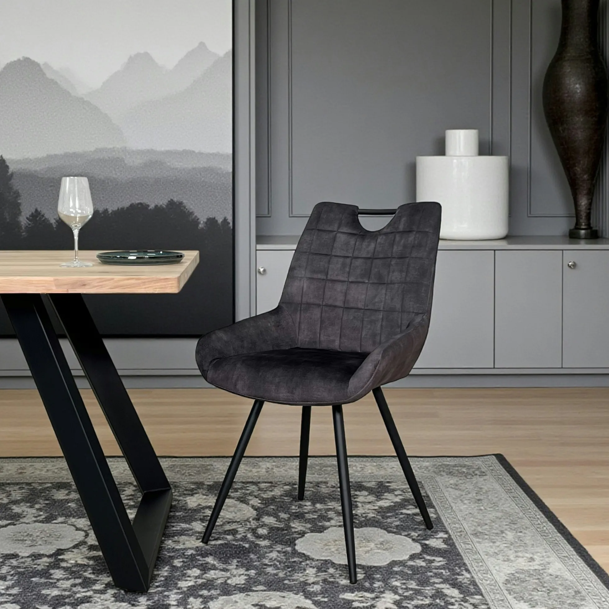 Chaise gris sombre avec poignée (lot de 2) MALMOE