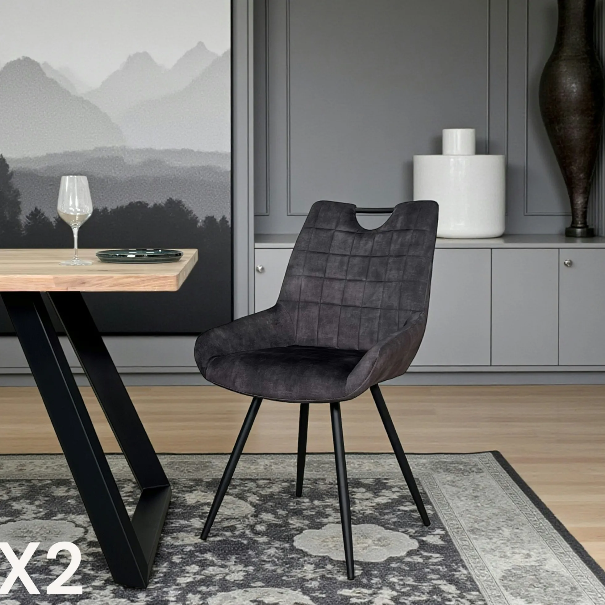Chaise gris sombre avec poignée (lot de 2) MALMOE