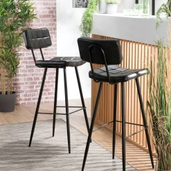 Chaise haute bar capitonnée noire TIM (lot de 2)