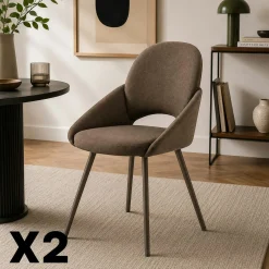 Chaise marron accoudoirs intégrés pieds bronze (x2) AUREN