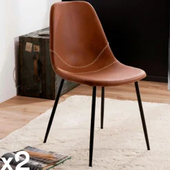 Chaise marron à couture apparente (lot de 2) TIM