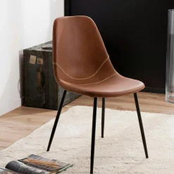 Chaise marron à couture apparente (lot de 2) TIM