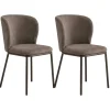 Chaise marron dossier courbe pieds bronze (x2) AUREN