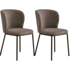 Chaise marron dossier courbe pieds bronze (x2) AUREN