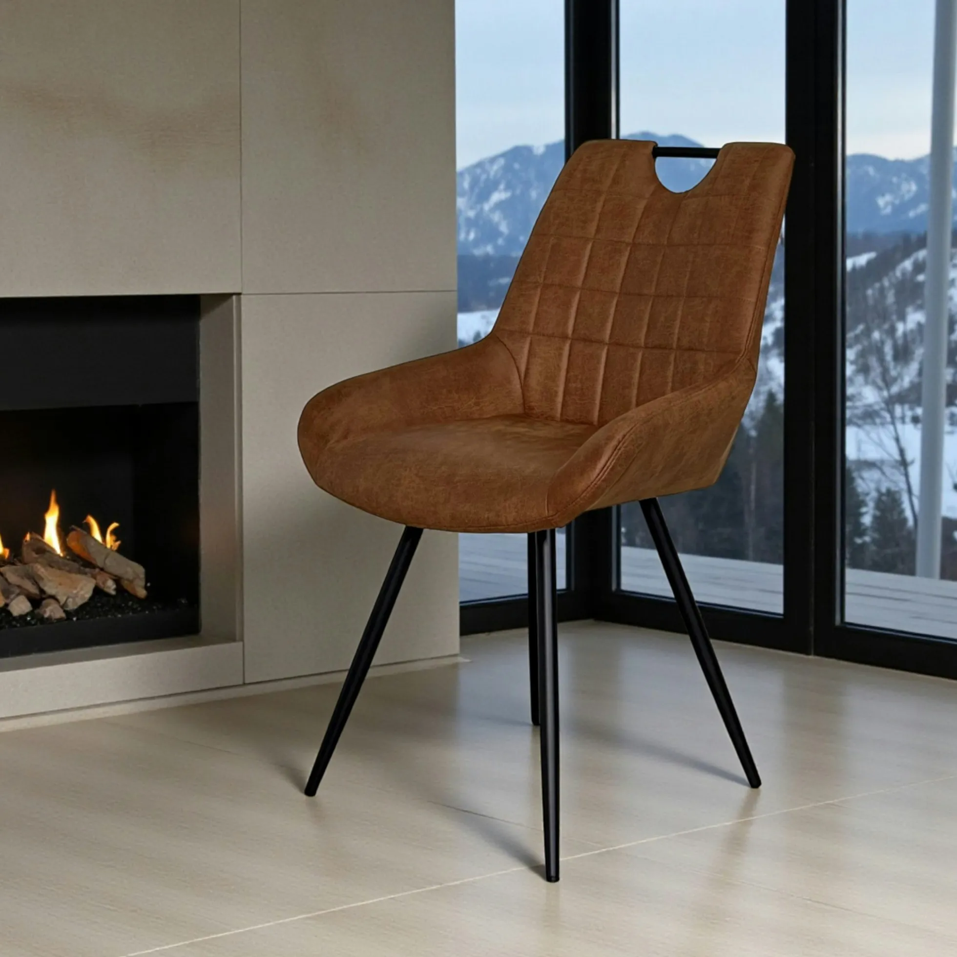 Chaise marron effet vieilli à poignée intégrée (lot de 2) MALMOE