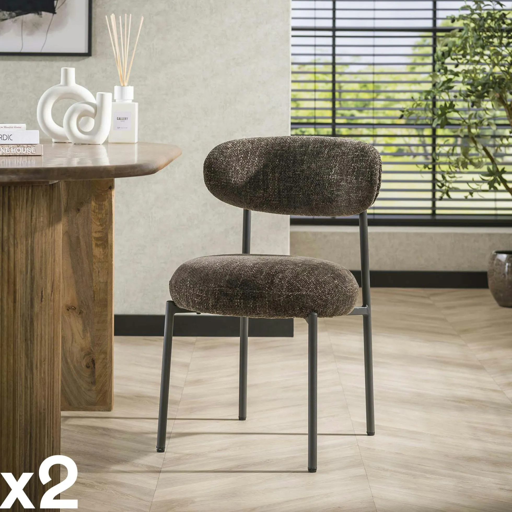 Chaise marron moderne en velours tissé (lot de 2) CREEK