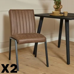Chaise marron rembourrée à bandes (lot de 2) CORTINA