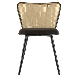 Chaise moderne dossier rotin assise velours noir (lot de 2) LOANO