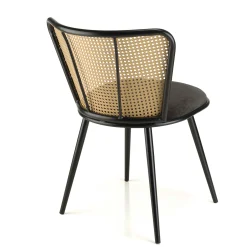 Chaise moderne dossier rotin assise velours noir (lot de 2) LOANO