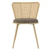 Chaise moderne dossier rotin assise velours taupe (lot de 2) LOANO