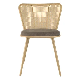 Chaise moderne dossier rotin assise velours taupe (lot de 2) LOANO