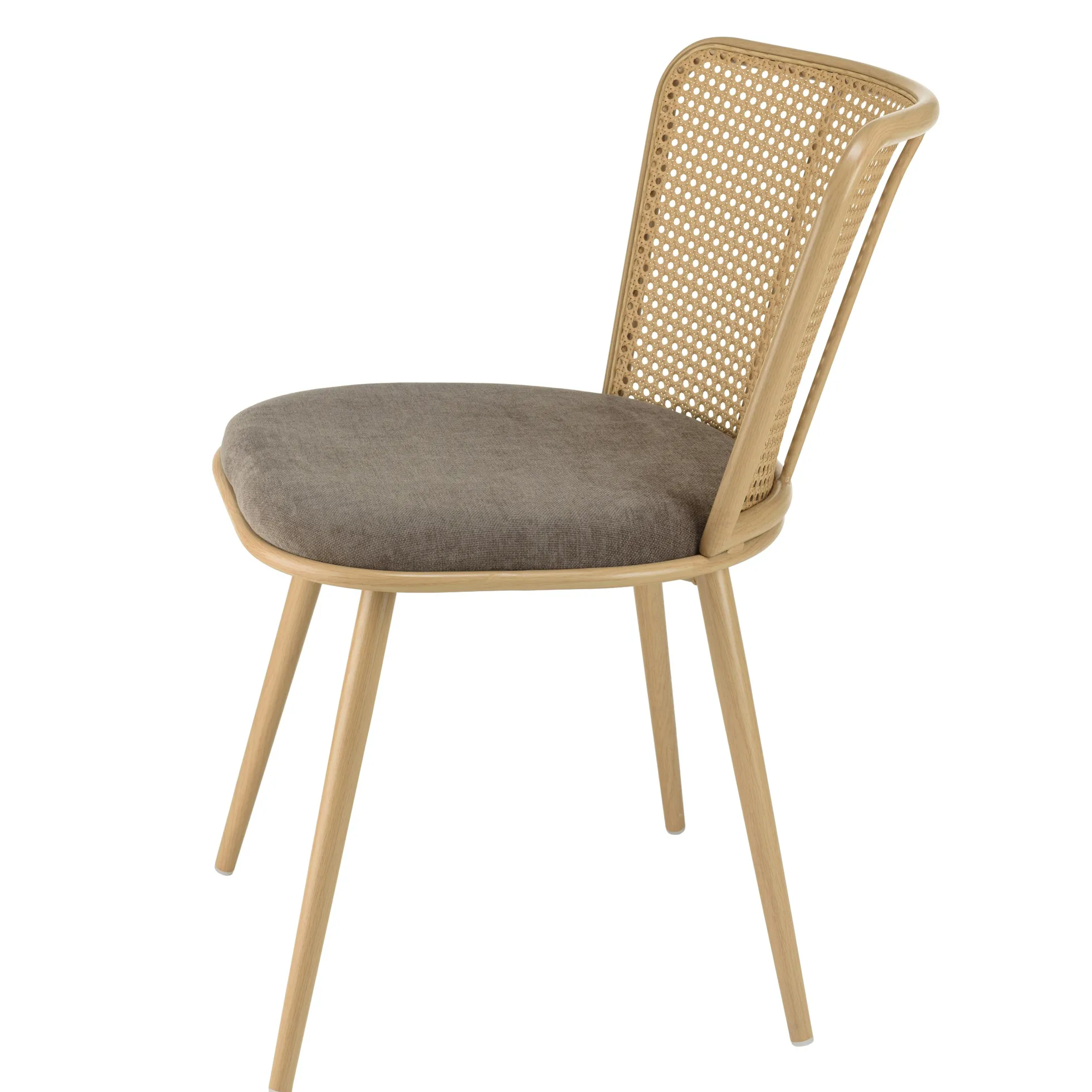 Chaise moderne dossier rotin assise velours taupe (lot de 2) LOANO
