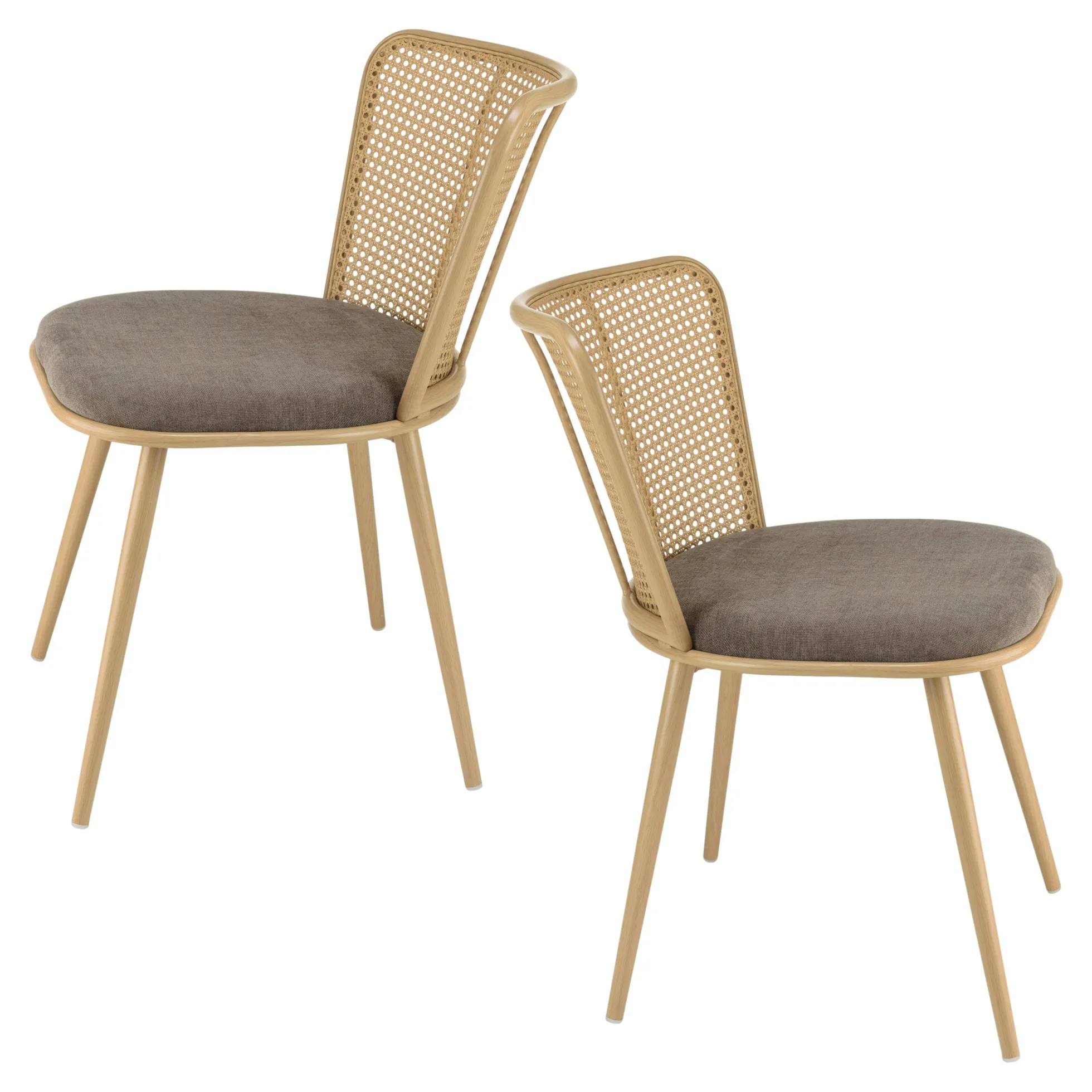 Chaise moderne dossier rotin assise velours taupe (lot de 2) LOANO