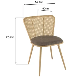 Chaise moderne dossier rotin assise velours taupe (lot de 2) LOANO