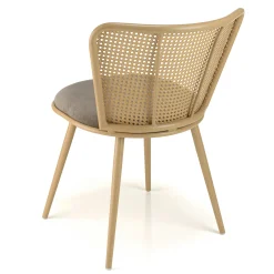 Chaise moderne dossier rotin assise velours taupe (lot de 2) LOANO