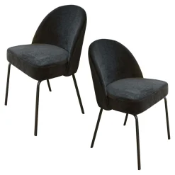 Chaise moderne tissu noir pieds métal (lot de 2) TIM