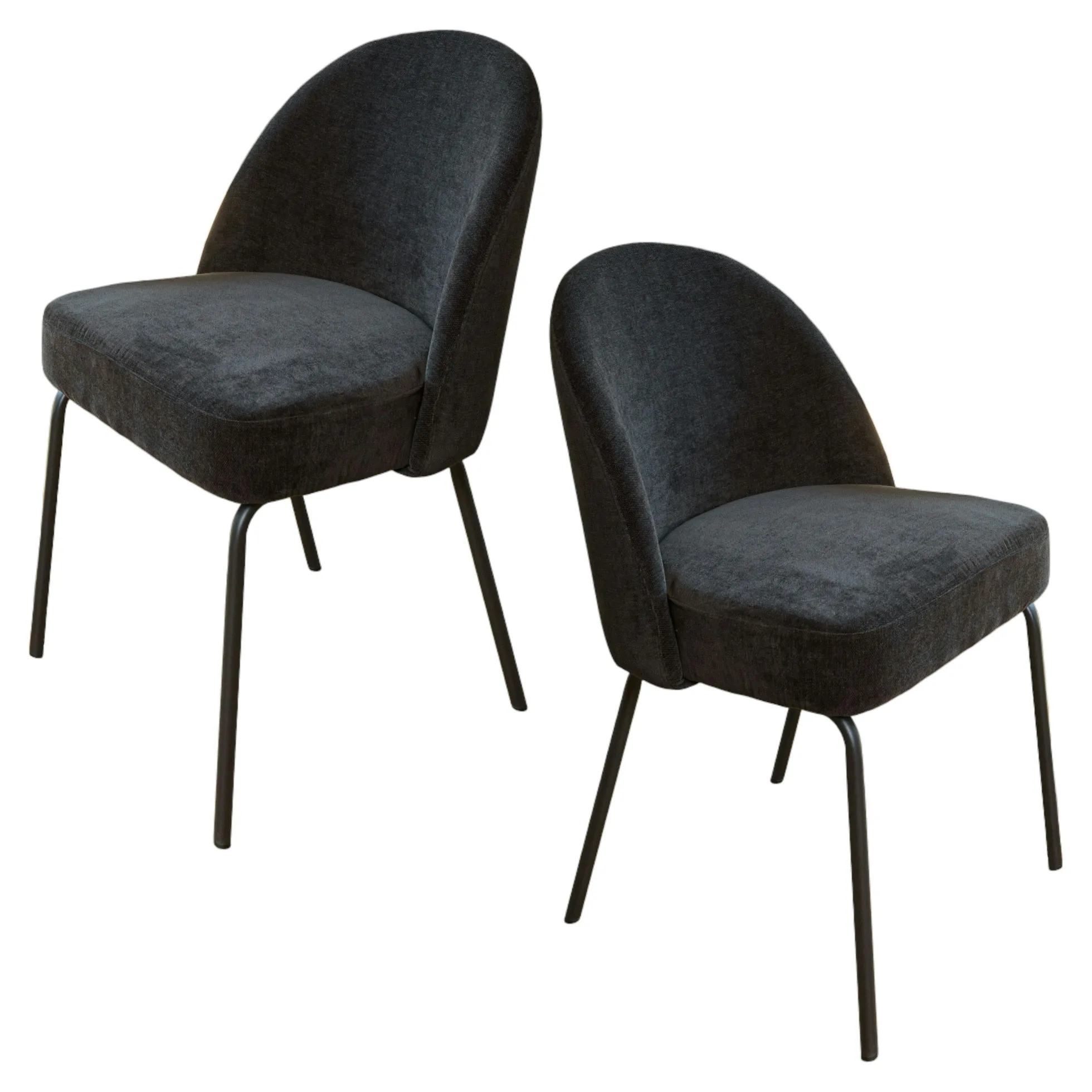 Chaise moderne tissu noir pieds métal (lot de 2) TIM