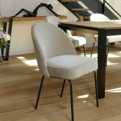 Chaise moderne tissu sable pieds métal noir (lot de 2) TIM