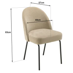 Chaise moderne tissu sable pieds métal noir (lot de 2) TIM