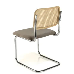Chaise métal chromé assise velours taupe dossier rotin (lot de 2) LOANO