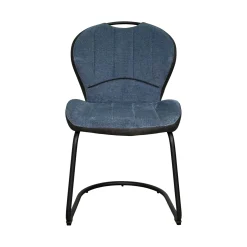 Chaise pied luge bi-matière en tissu bleu (lot de 2) LIGURIE