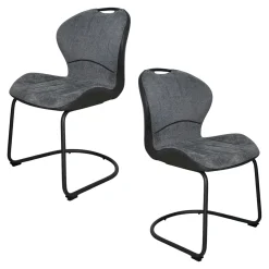 Chaise pied luge bi-matière en tissu gris (lot de 2) LIGURIE