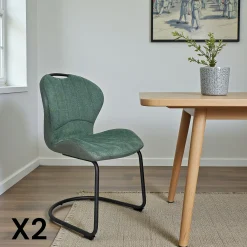 Chaise pied luge bi-matière en tissu vert (lot de 2) LIGURIE