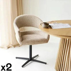 Chaise pivotante beige design avec pied noir (lot de 2) MONTREUX