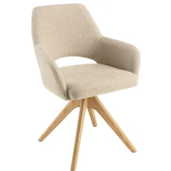 Chaise pivotante beige dossier droit - pieds bois LINEA
