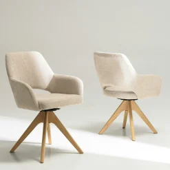 Chaise pivotante beige dossier droit - pieds bois LINEA