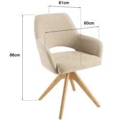 Chaise pivotante beige dossier droit - pieds bois LINEA