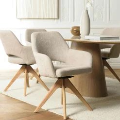 Chaise pivotante beige dossier droit - pieds bois LINEA