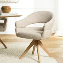 Chaise pivotante beige - pieds bois LINEA