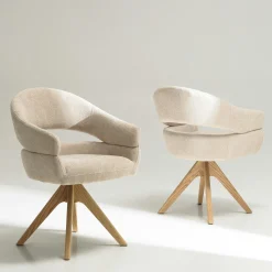 Chaise pivotante beige - pieds bois LINEA