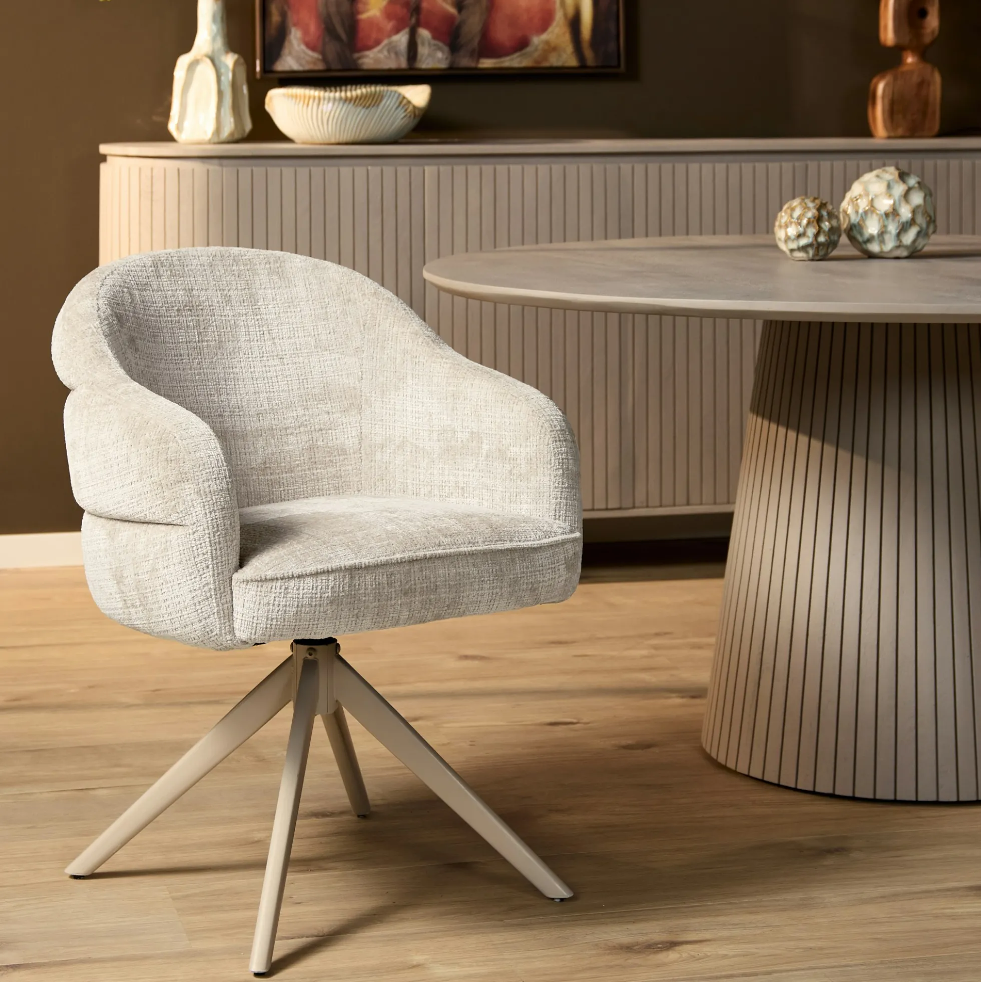 Chaise pivotante blanche à dossier structuré (lot de 2) CORTINA