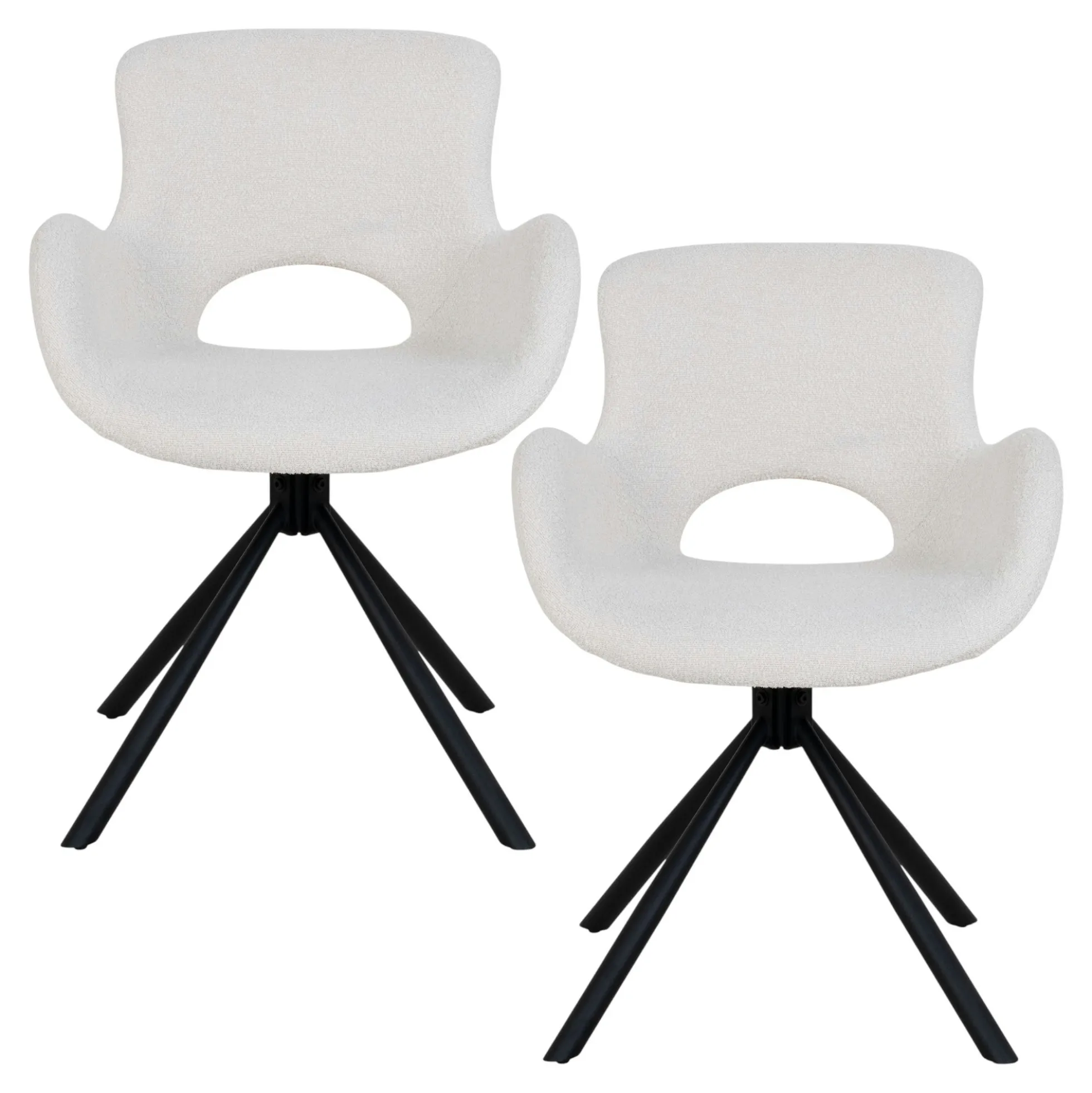 Chaise pivotante blanche en tissu bouclette, dossier ouvert (lot de 2) SAVONE