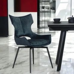 Chaise pivotante bleue bi-matière, dossier en T (lot de 2) LOMBARDIE