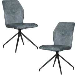 Chaise pivotante bleue en velours patiné avec poignée (lot de 2) LOMBARDIE