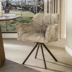 Chaise pivotante bouclette sable pied bronze (lot de 2) MELBOURNE