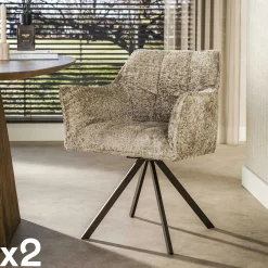 Chaise pivotante bouclette sable pied bronze (lot de 2) MELBOURNE