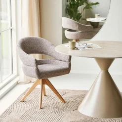 Chaise pivotante brune design avec pied chêne (lot de 2) MONTREUX