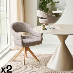 Chaise pivotante brune design avec pied chêne (lot de 2) MONTREUX
