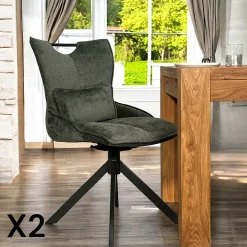 Chaise pivotante coussin et poignée tissu vert (lot de 2) IENA