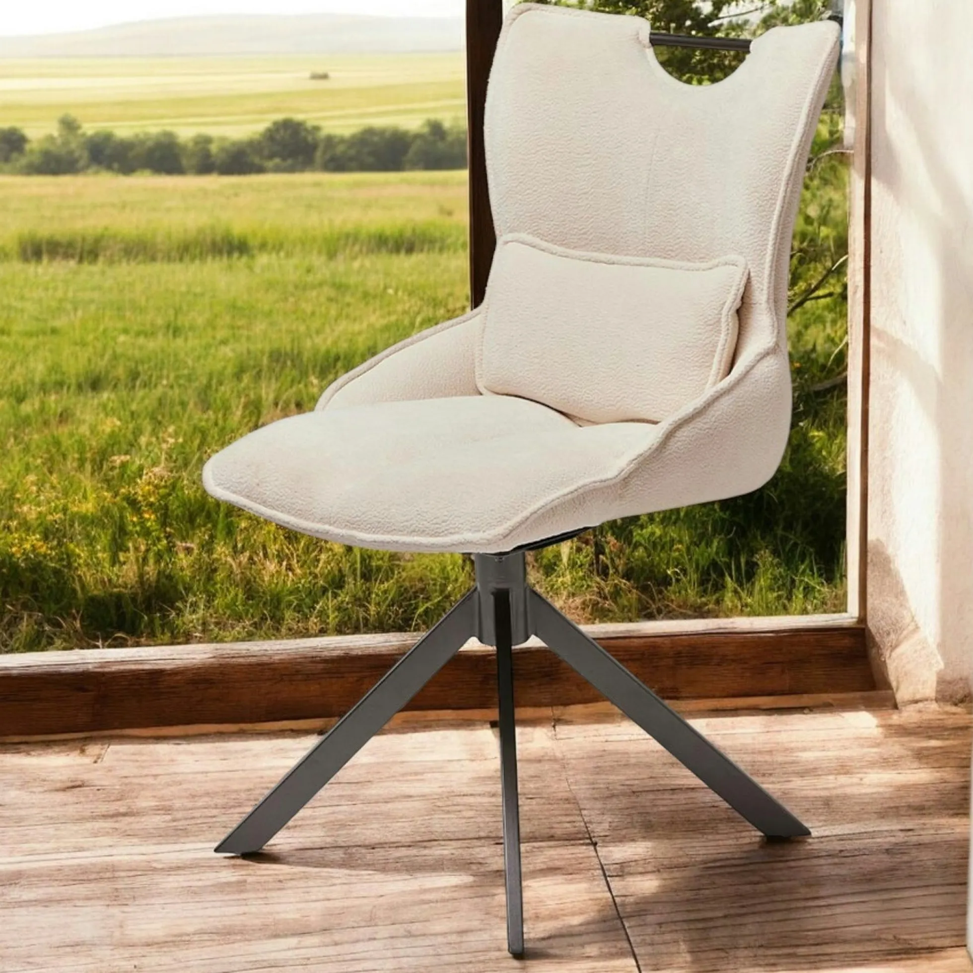 Chaise pivotante coussin et poignée tissu blanc (lot de 2) IENA