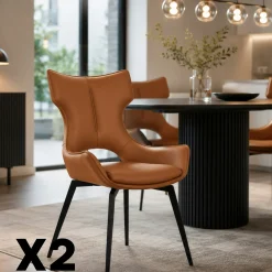 Chaise pivotante cuir cognac dossier ouvert (lot de 2) LOMBARDIE