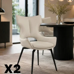 Chaise pivotante cuir ivoire dossier ouvert (lot de 2) LOMBARDIE
