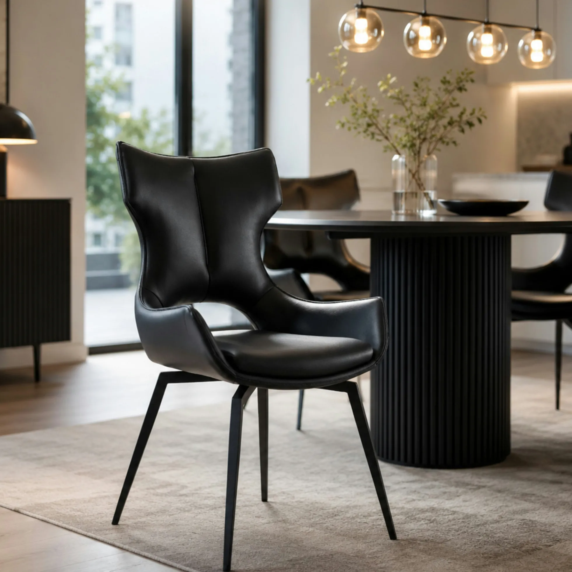 Chaise pivotante cuir noir dossier ouvert (lot de 2) LOMBARDIE