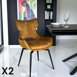 Chaise pivotante dorée bi-matière, dossier en T (lot de 2) LOMBARDIE