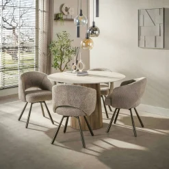 Chaise pivotante en bouclette sable pieds bronze (x2) CREEK